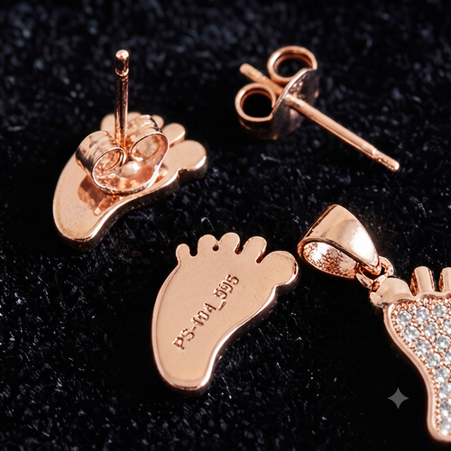 Rose Gold Baby Footprint Jewelry Set