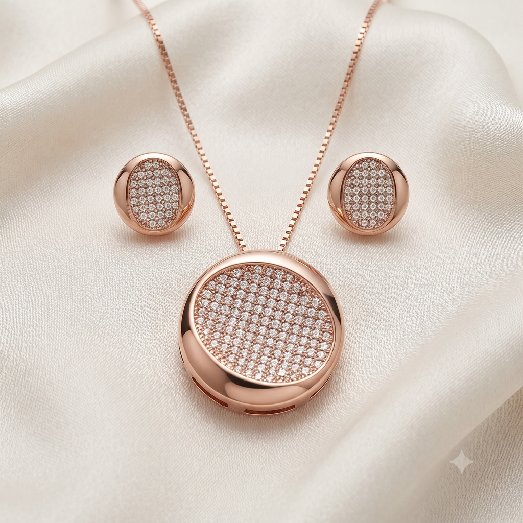 Rose Gold Pavé Circle Jewelry Set