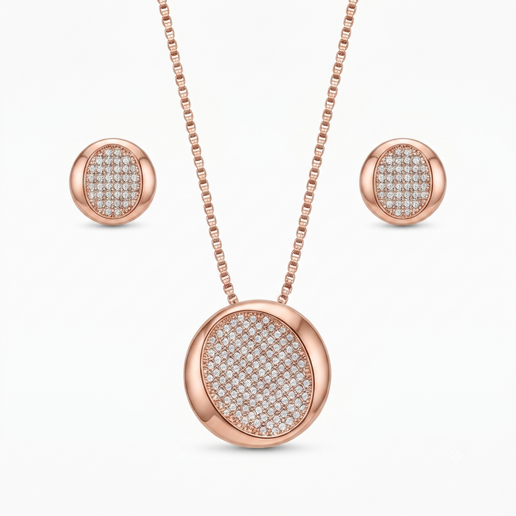 Rose Gold Pavé Circle Jewelry Set