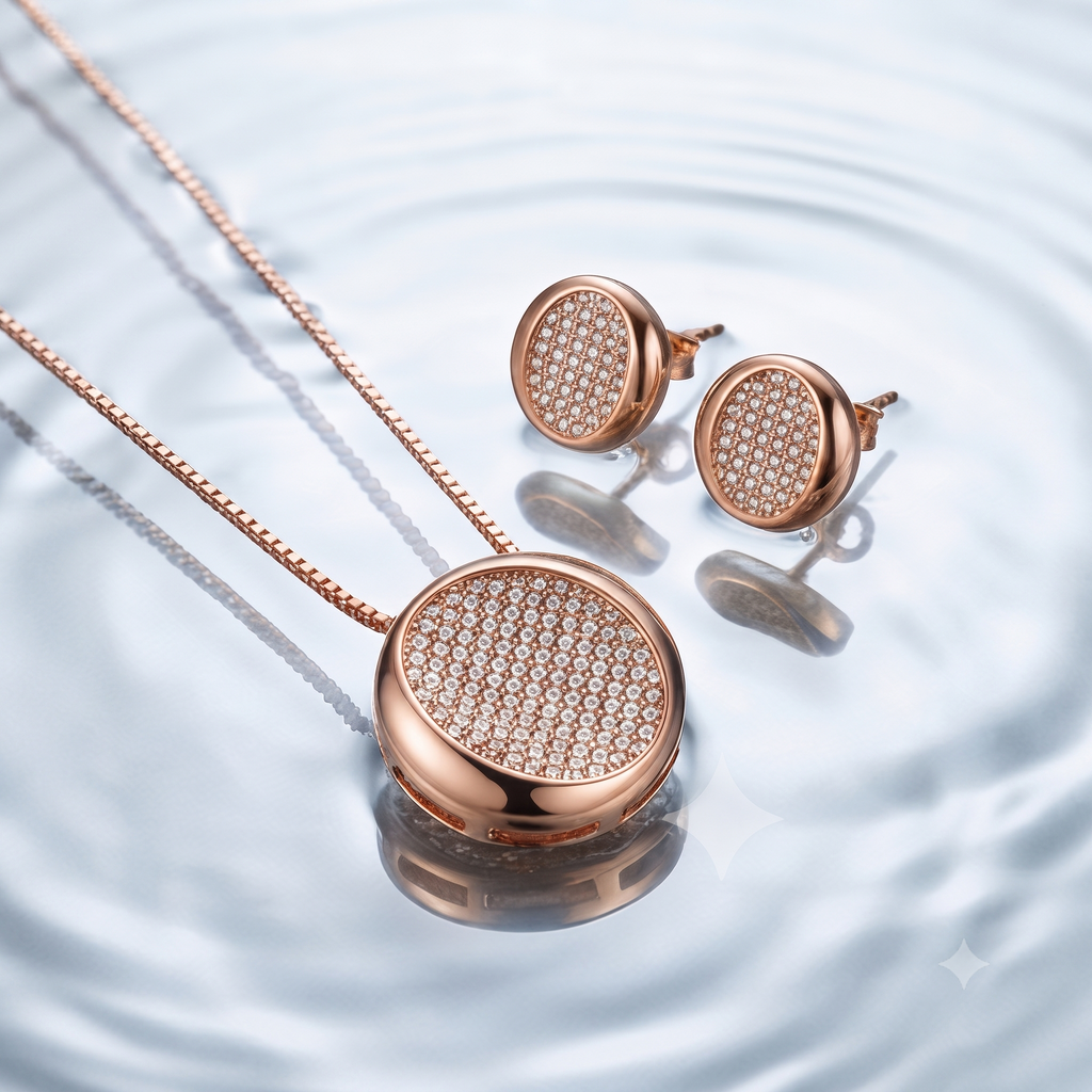 Rose Gold Pavé Circle Jewelry Set