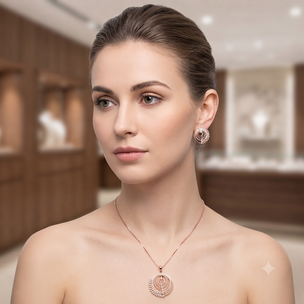 Rose Gold Geometric Halo Jewelry Set