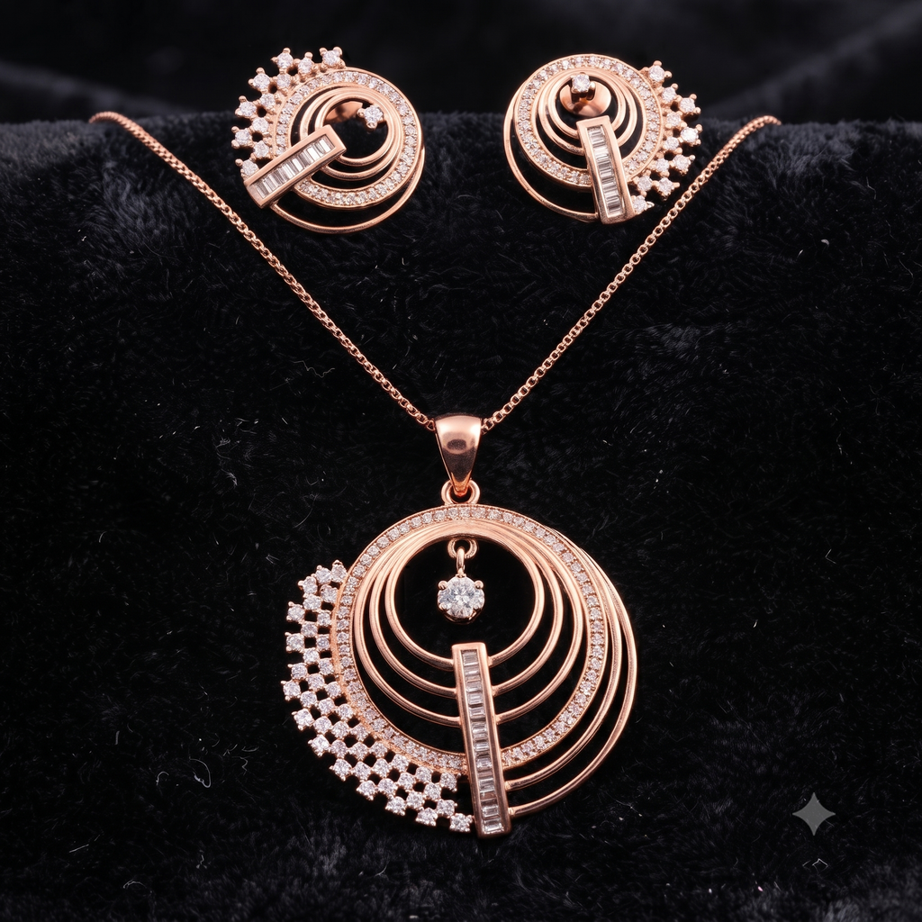 Rose Gold Geometric Halo Jewelry Set