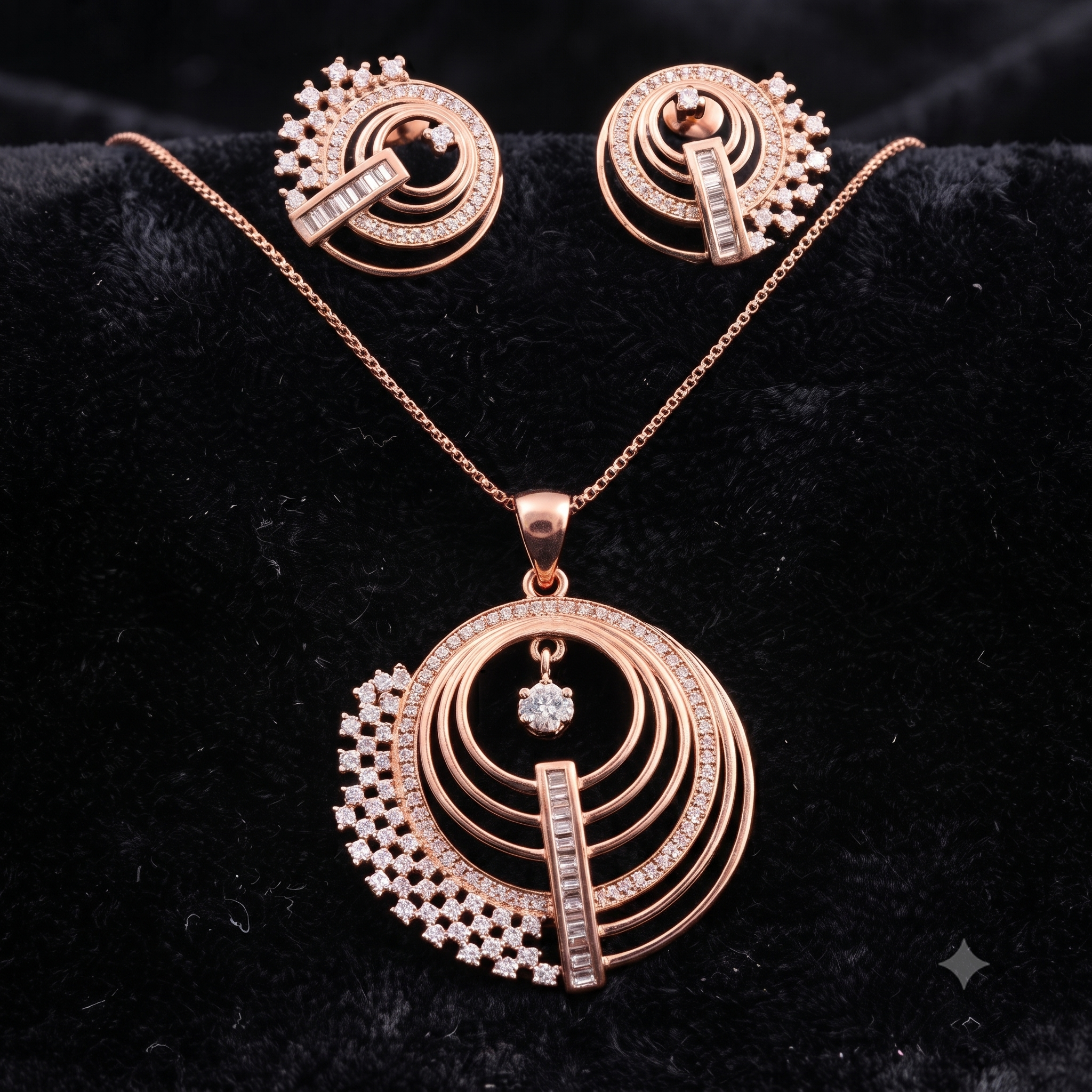 Rose Gold Geometric Halo Jewelry Set
