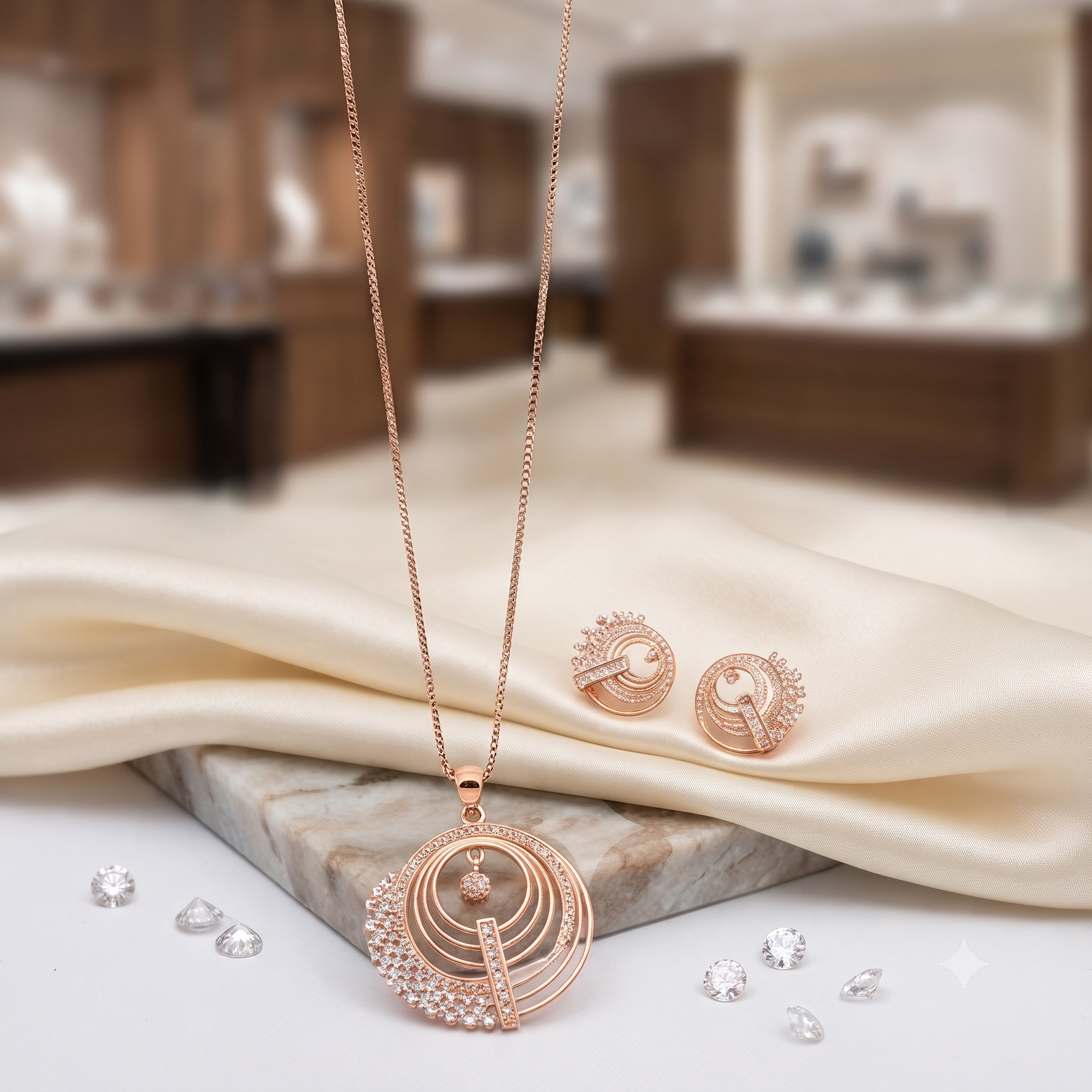 Rose Gold Geometric Halo Jewelry Set